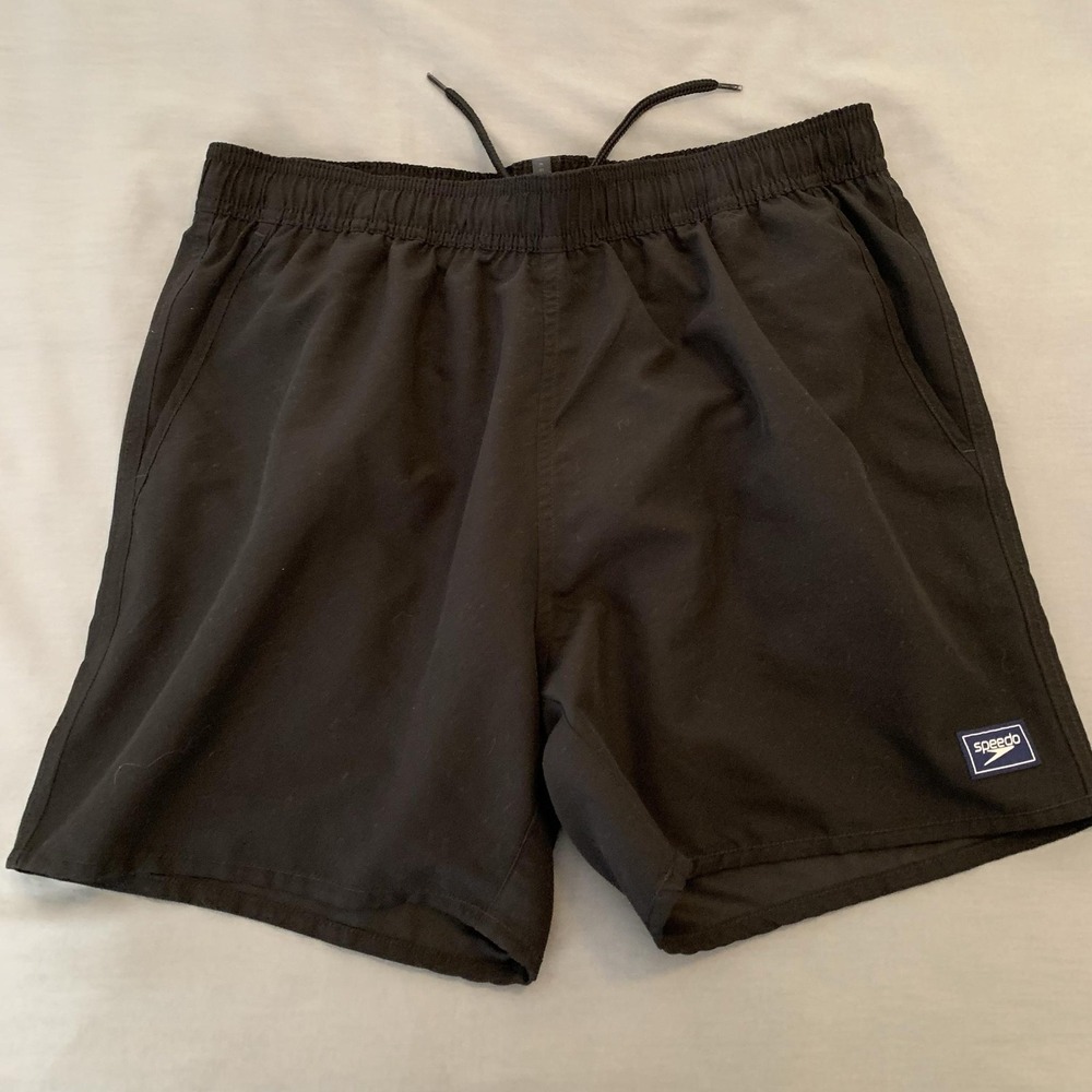 Speedo Shorts Mens‎ Medium Black Swim Trunks Elastic Lined Pockets Quick Dry